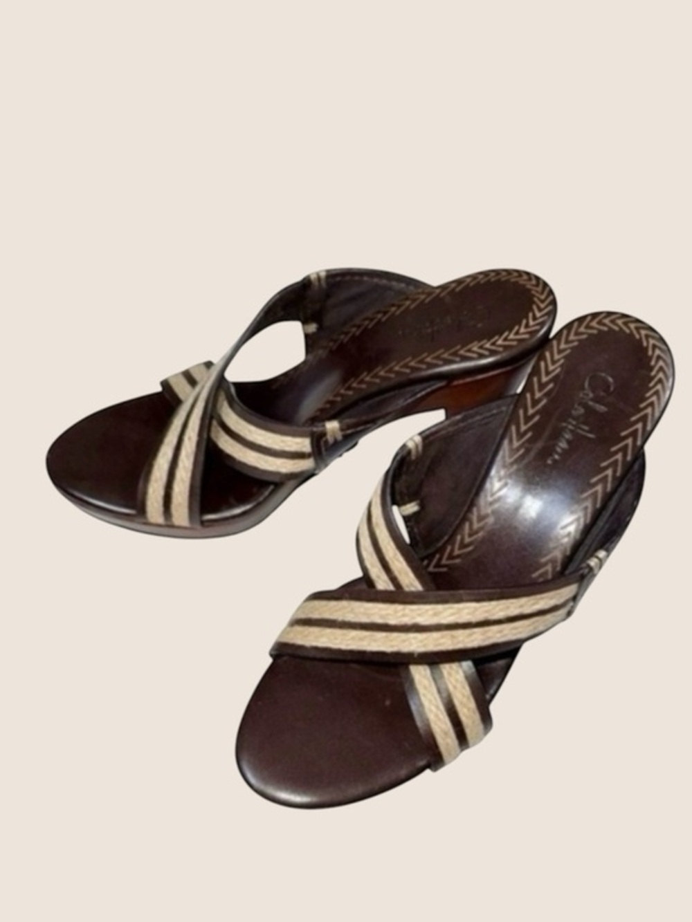 Vintage Y2K Cole Haan Canvas Leather Open Toe Classic Slip-on Jute Sandal Size 7